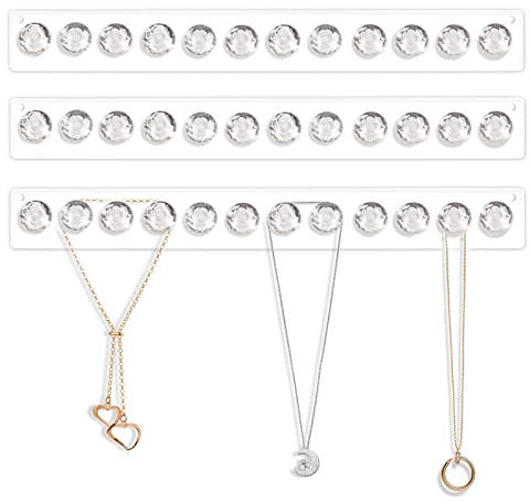 CECOLIC Klarer Acryl Halsketten Halter, Wandmontage, Halsketten Aufhänger zum Aufhängen, Schmuck-Organizer mit 12 Haken in Rautenform (3 Stück)