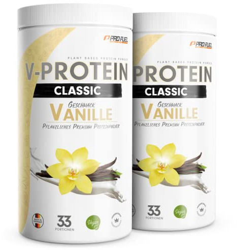 Vegan Protein Pulver VANILLE 2x1kg - V-PROTEIN - Pflanzliches Eiweißpulver auf Erbsenprotein-Basis mit 75% Eiweiß-Gehalt - optimale Protein-Wertigkeit - veganer Protein-Shake ohne Soja & Weizen