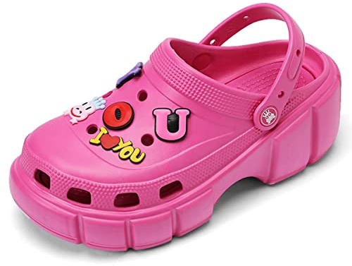 Sunporx Plattform Träskor för kvinnor klassisk trädgård slip-on sandaler dam hög tjock sula clog, Rosa, 37 EU