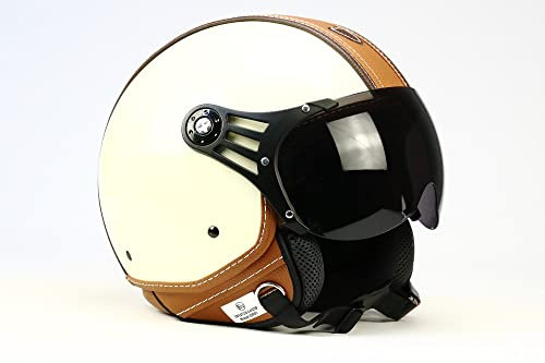 BNO-PL28 Jethelm Beige glänzend + Braun, Motorradhelm, Schutzhelm Helm Größe S M L XL + zusätzliches getöntes Visier (M)