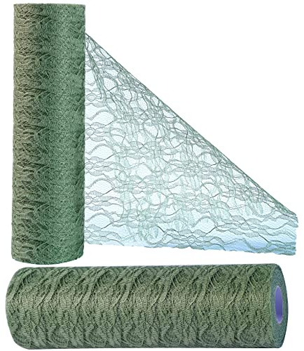 OSVINO Tischläufer Spitze Grün 30cm x 25m – Elegante Hochzeit Deko, Kommunion, Taufe, Party & DIY Tischdeko | Eukalyptus Grün Tischband für Feierlichkeiten, Gartenpartys & kreative Bastelprojekte