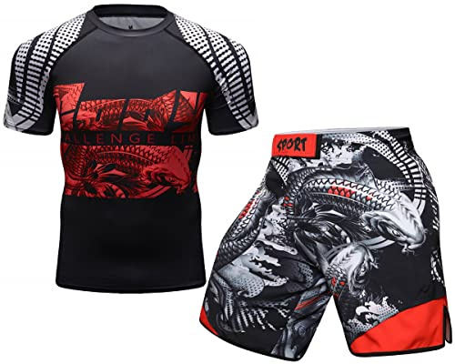 Cody Lundin Tuta da uomo a compressione a maniche corte e pantaloncini thailandesi, combattimento, MMA, kick boxing, allenamento, tuta sportiva da uomo, L