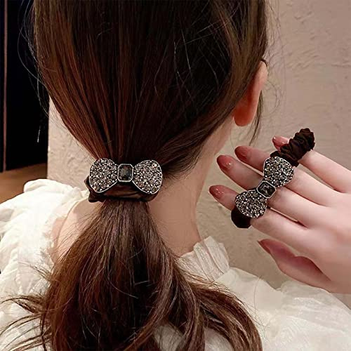 Wendalern Boho Strass Pferdeschwanzhalter Bowknot Pferdeschwanz Haargummi Geometrische Elastische Haargummis Braune Kristallhaarseile Dekorativer Haarschmuck für Frauen und Mädchen