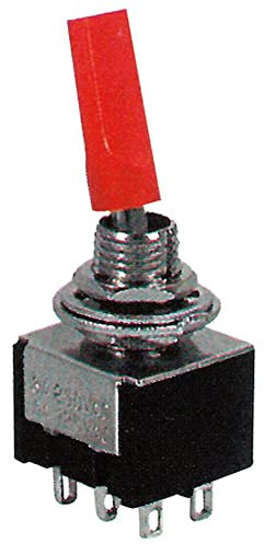 Deviatore bipolare a leva DPDT bipolare ON-OFF-ON con leva rossa e con terminali a saldare, foro di montaggio diametro 6mm, 125V 6A
