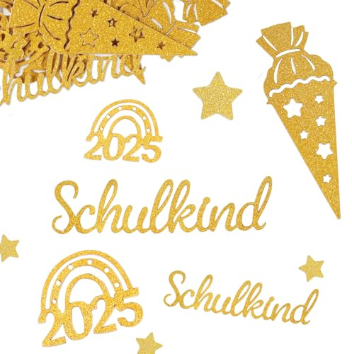 BETESSIN 50 Stück Schulkind Konfetti Glitzer Gold Einschulung 2025 Streudeko Groß Schultüte Tischdekoration für Schuleinführung Schulanfang Junge und Mädchen Einschulungsfeier usw.