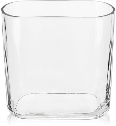 Oairse Clear Glass Vase 18CM Modern Oblong Centerpiece for Flowers - Decorative for Living Room, Dining Table, Wedding, Home and Party Decor