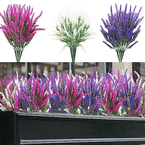 TUAKIMCE 12 Bündel künstliche Lavendel UV-beständige Kunstblumen wie Echt für Balkon, Deko Innen und Außen - Strauß für Haus, Garten, Büro, Töpfe