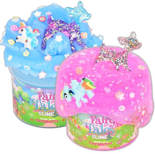 ToysButty 2 Schleim Set mit Klarer Slime Und Cloud WolkenSchleim für Kinder, Vorgefertigt in Behältern, Erstellen Sie mit MärchenThemen, 6 Zubehör Schleim selber Machen Set Jungen Mädchen Kinder Toys