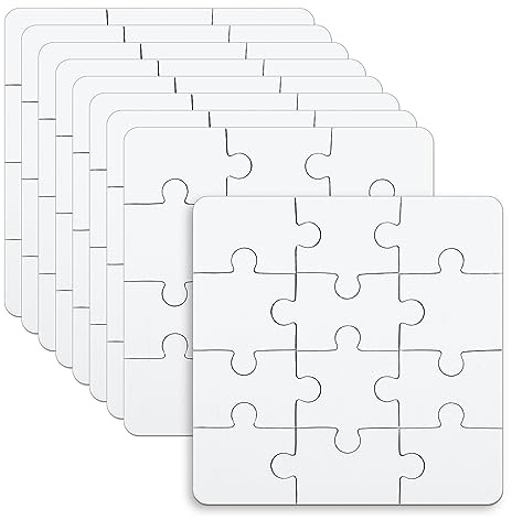 10 Blank Puzzles for Kids - 3.9 x 3.9 Inch DIY Jigsaw Puzzles - All White - Bulk 12 Piece - Create & Draw On - Perfect for Birthday Parties & Craft Activities