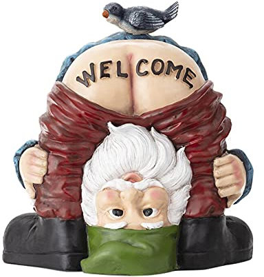 Bylesary Petite statue de bienvenue amusante en résine - Nain de jardin - Fesses nues - Vieil homme et petit oiseau - Décoration sculpturale pour maison, cour, porche, porte d'entrée, grand parterre