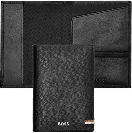 HUGO BOSS - Klassisches Portemonnaie für Unisex-Erwachsene in Schwarz mit Reisepasshalterung und 4 Fächern aus Rindsleder