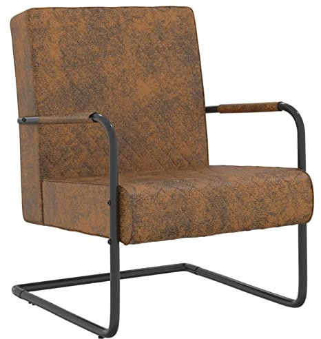 GuyAna Freischwinger Braun Stoff Vintage mit Armlehne Schwingerstuhl Esszimmer Stuhl