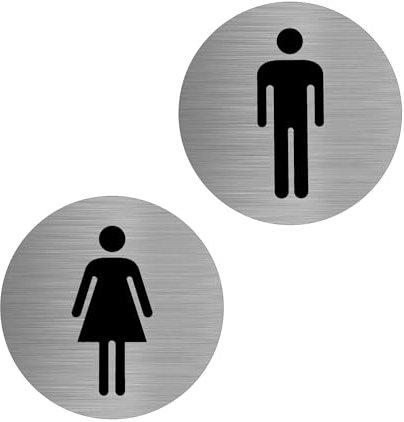 HENGBIRD Panneau WC autocollant - Diamètre : 75 mm - 100 % aluminium - Pour homme et femme - Vestiaire - Idéal pour les toilettes - Plaque de porte WC - Plaque de porte (B)