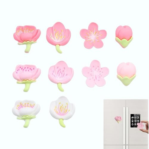 DHWEKU Imanes de Nevera con Flores 3D, imanes de Nevera Divertidos, Coloridos, Fuertes y Decorativos para Pizarra, Cocina y Oficina (10 Piezas)