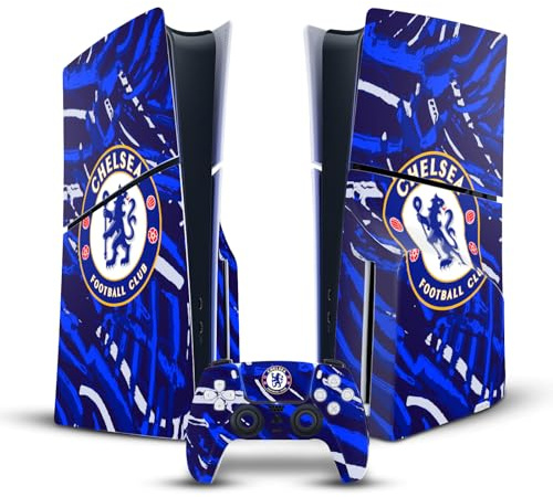 Head Case Designs Officially Licensed Chelsea Football Club Abstract Brush Art Vinyl Sticker Gaming Skin Decal Compatible With Sony PlayStation 5 PS5 Slim Disc Edition Console & DualSense Controller