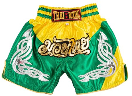 MUAY NATION Shorts de Boxe Thaï pour Enfants (2 à 12 Ans) Filles et garçons, Shorts pour Muay Thaï, MMA, Arts Martiaux (FR/ES, Âge, 9 Ans, 12 Ans, Taille Normale, PRM Jaune/Vert)