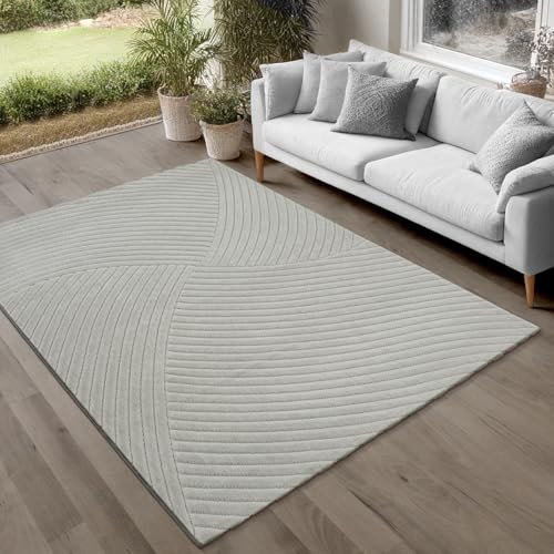 the carpet Parma Waschbar, Wetterfest, Moderner Kurzflor mit Hoch-Tief-Effekt, Angenehm Weich, Für Balkon, Terrasse & Garten, Grau, 133 x 190 cm