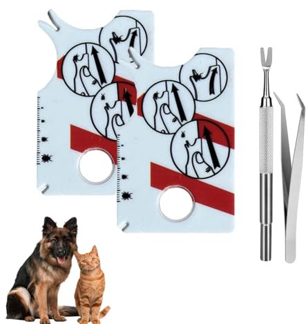 FiveMileBro 2 Stück Zeckenkarte mit Lupe, Zeckenkarte Menschen, Schnell und Sanft Zecken vom Haustier oder Menschen Entfernen, Taschenformat, mit Edelstahl Zeckenpinzette und Zeckenhaken