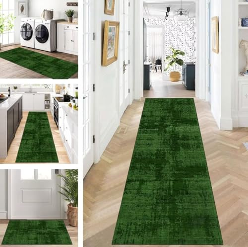 ZUZEKU Läufer Flur Küche Waschbar rutschfest 80X200cm Grün Lang Küchenteppich Flurteppich Teppich Fur Korridor Wohnzimmer Schlafzimmer Meterware Anpassbar