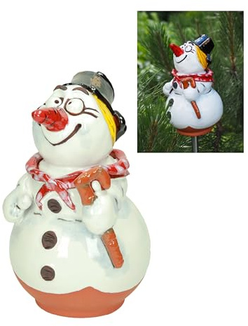 Midene Gartenstecker Keramik Handgefertigt - Gartendeko für Draußen Wetterfest - Garten Deko Keramik - Jungen Gartenfiguren & Gartenstatuen - Schneemann
