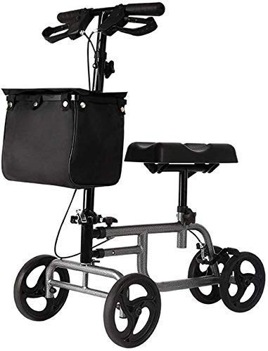 Rollator Aide à la marche du genou 4 roues pliables, déambulateur de genou avec double système de freinage, déambulateur roulant réglable en hauteur, utilisé en intérieur et en extérieur, gris