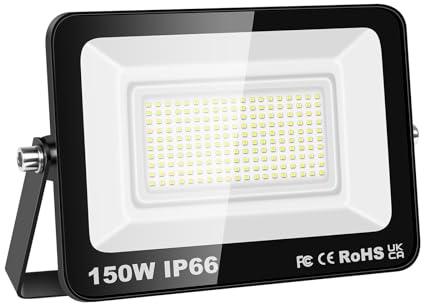 SKYWORLD 150W Projecteur LED Extérieur 1 pièce,15000LM Projecteur LED IP67 Etanche Spot LED Extérieur,6000K Blanc Froid Projecteur Exterieur LED,Projecteur Extérieur pour Cour Jardin Garage Terrasse