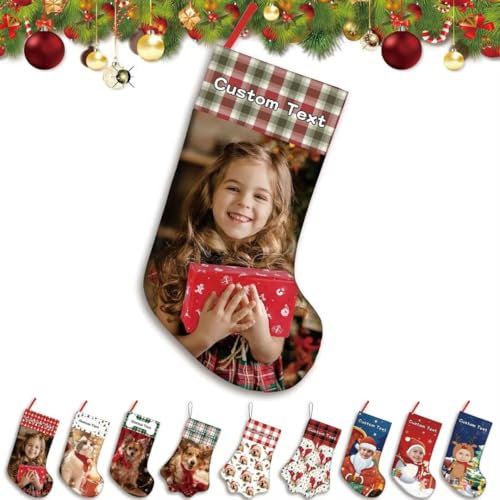 Ruilidesg Customisable Weihnachtsstrumpf, personalisierte Weihnachtsstrümpfe Bild und Namen - Kamin hängen Weihnachtsdekorationen für Familien und Kinder 17 Zoll angepasst