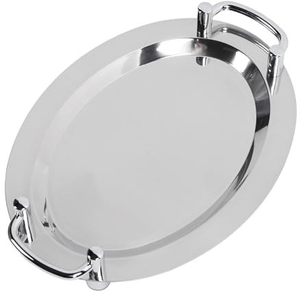 Bandeja para Servir, de Buffet Multiusos con Acabado de Espejo, Acero Inoxidable Brillante con Asa para Banquete de Boda (Forma de Huevo (Longitud 46 cm/18,11 Pulgadas))