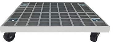 Chariot de pot de fleurs rectangulaire gris robuste en GFRP – Grand chariot de déplacement pour pots de fleurs de jardin – Support intérieur/extérieur avec roues et soucoupes, 54 x 35 cm