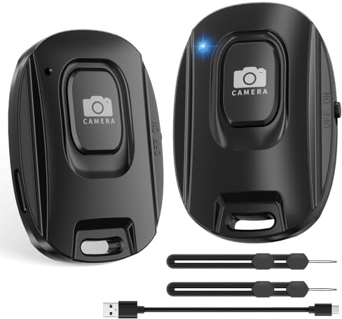 VYVIYON Bluetooth- Kameraselbstauslöser für iPhone und Android-Smartphones – Wiederaufladbare Kamera-Fernbedienung mit Selfie-Knopf für Fotos/Videos, mit Typ-C-Ladung, Handgelenkschlaufe(2er Pack)