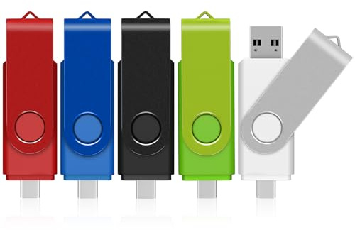 TEWENE USB C Memory Stick, 2-in-1(USB-A & Type-C) Rotating Dual-Interface Flash Drive, 2.0 USB Stick(16GB*5)