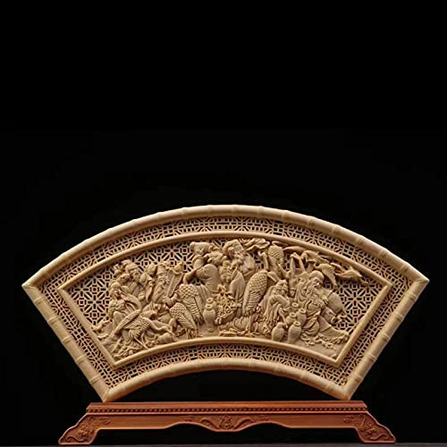 7LiuYueFei6 Cypress Wood 29cm Fan Sculpture Wood Carving Eight GodsAnimal Statue Home DecorStatue SurongL (Color : A)