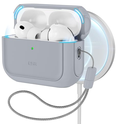 ESR Hülle für AirPods Pro 3, MagSafe-kompatibel, Vollschutz, Grau | Schutzhülle mit Handschlaufe, kompatibel mit AirPods Pro 3. Gen. (2025), Orbit Hybrid Serie