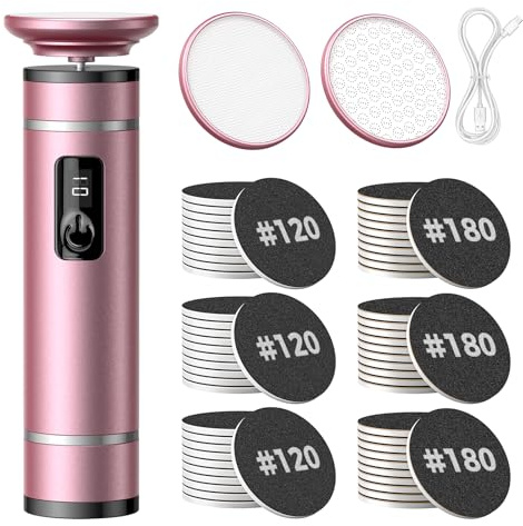 Mowend Lima elettrica per piedi, rimuovi calli per piedi con 60 dischi di carta vetrata, rimuovi duroni per piedi, strumenti per pedicure ricaricabili per pelle morta e talloni screpolati, 2000 mAh