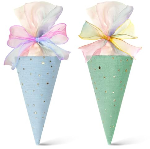 Geschwisterschultüte 49cm,2 STK Einschulung Geschwister Schultüte Jungen Mädchen Geschenkverpackung kleine Schultüte für Schüler Studenten zum Schulstart Ausbildungsstart oder Studium (Blau+ Grün)