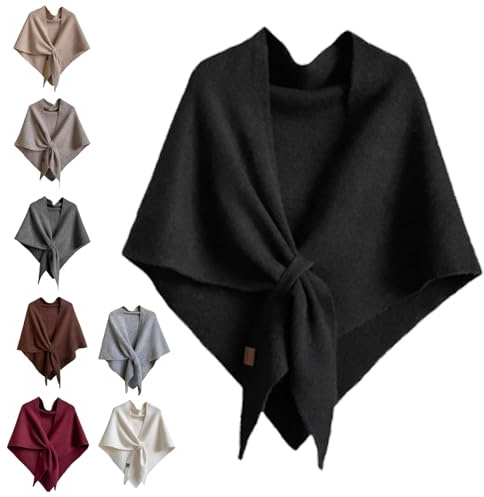 Biohofer Unifarbener Damenschal, Damen Schal Aus Wollmischung In Volltonfarbe, All-Match-Dreiecksschal Umhang Poncho-Pullover, für im Frühling und Sommer, 8 Farben Passend (Schwarz,180*120cm)