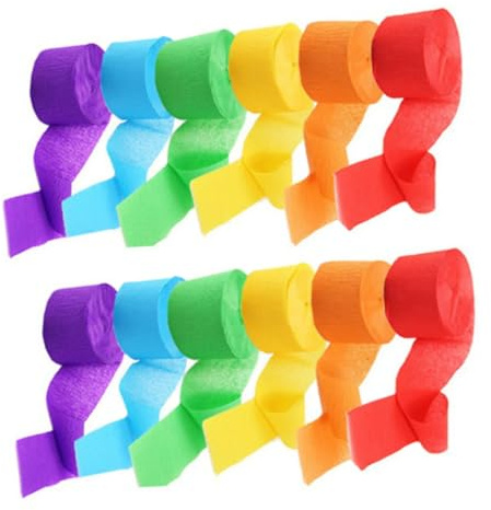 GARVALON 12 Piezas Serpentinas de Papel Crepé Colores Vivos para Decoración Fiesta Cumpleaños Boda Fondo Fácil de Colgar y Cortar Reutilizables