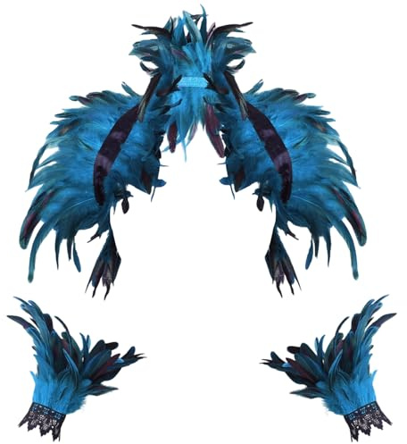 HTTDSLF Chal de Plumas, Capa de Plumas Góticas, Capa con Pulseras, Mantón de Las Pluma, Mantón Gótico para Halloween, Carnaval, Gótico Vestido de Fiesta