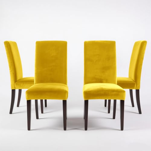 XIAOCANCAN Samt Schwingstühle Stuhlhussen 2er / 4er / 6er Set, Stuhlbezug Stretch & Anti-Rutsch, 360°-Schutz für Esszimmerstühle (Gelb,Standard Set of 4)