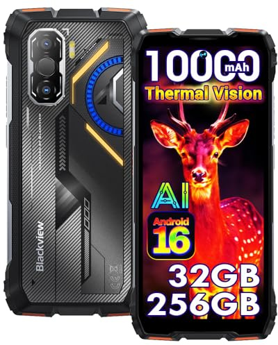 Blackview Rock 3 Android 16 Outdoor Handy Wärmebildkamera, 32GB+256GB/2TB Outdoor Smartphone, 108MP+50MP, 6,78 FHD+, 10000mAh 15W kabelloses Laden, 400lm Taschenlampe, IP68/OTG/NFC/Gemini Al/Orange