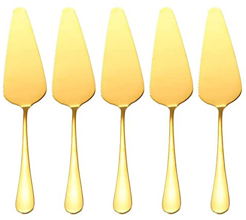 MBB Stainless Steel Triangular Cake Slice for Cakes, Pasta, Pizza etc. Casual Pack of 5 Gold
