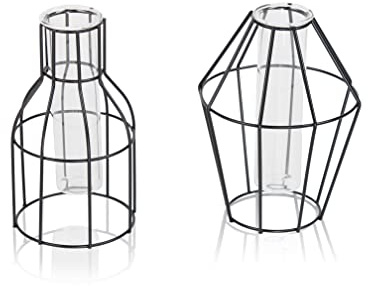 Designer Deko-Vase 2er Set Geometrisch - Moderne Tisch-Deko für zu-Hause - Zeitloses & minimalistisches Design - Dekoration Wohnung Modern - Reagenzglas-Vase aus Metall - Schwarz