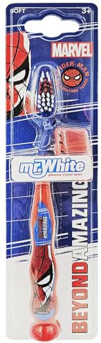 Spazzolino da denti Spiderman con cappuccio di protezione, ventosa, manico comodo e setole morbide per bambini