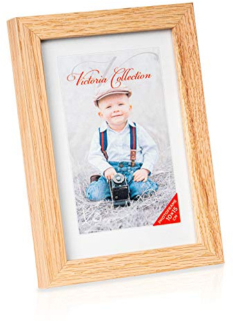 Victoria Collection Klassischer Holz Bilderrahmen aus Eiche - Freistehender Fotorahmen für 10x15 cm Bilder | Einfach für Horizontale & Vertikale Fotos zu Verwenden | Geeignet für Tisch & Wand
