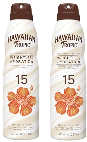 Hawaiian Tropic Weightless Hydration Clear Spray Sunscreen SPF 15, 6oz | SPF 15 Sunscreen Spray, Sunblock, Oxybenzone Free, 6oz each Twin Pack