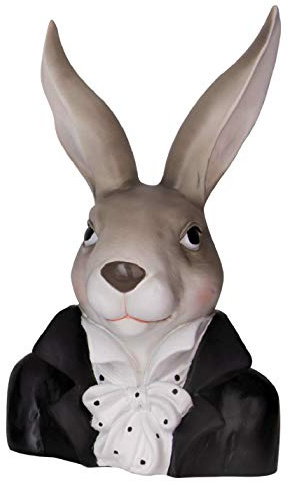 Dio putziger origineller Osterhase als Büste im Anzug mit gepunktetem Rüschenhemd schwarz-weiß
