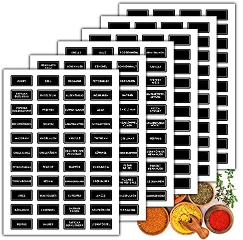 264Stk Gewürzetiketten Selbstklebend,Gewürzaufkleber Vorratsetiketten+Leere Klein Klebeetiketten zum Beschriften, Küchenetiketten/Aufkleber Gewürze Etiketten/Gewürz Sticker für Gewürzgläser(6 Blätter)