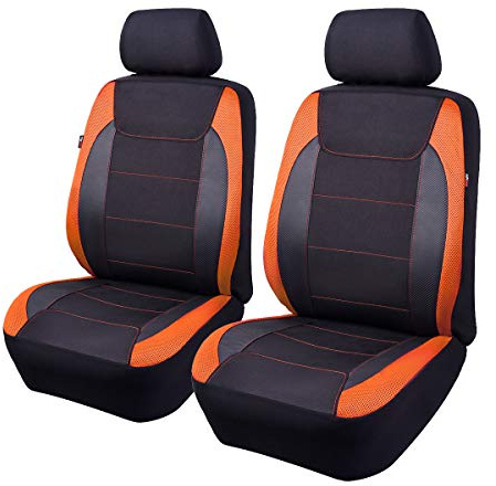 Flying Banner Gabardine Vordersitzbezüge aus Netzstoff, Airbag-kompatibler Schutz, universell für die meisten Pkw, LKW, Lieferwagen, SUVs (schwarz und orange)