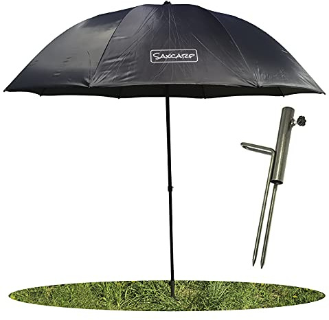 Paraguas de pesca Ø220 cm, paraguas de pesca con soporte para paraguas y clavijas, protección contra la lluvia, el viento y el sol UV, 2 hombres y equipaje de carpas + funda gratuita 90209