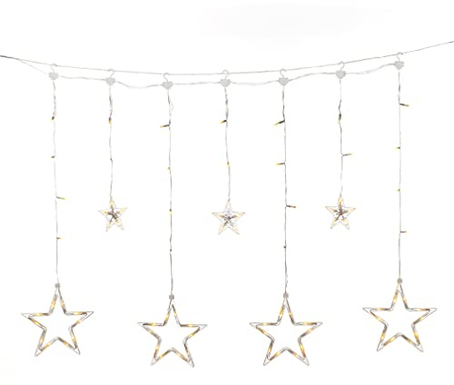 Konstsmide Weihnachten LED Stern Lichtervorhang/Außen oder Innen (IP44) / Multifunktion inkl statisch / 48 bernsteinfarbene weiße Dioden/transparentes Kabel 4046-803EE